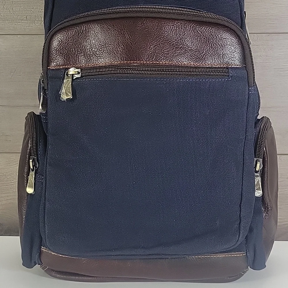 Men's Links & Kings Navy and Brown Canvas Leather Backpack New